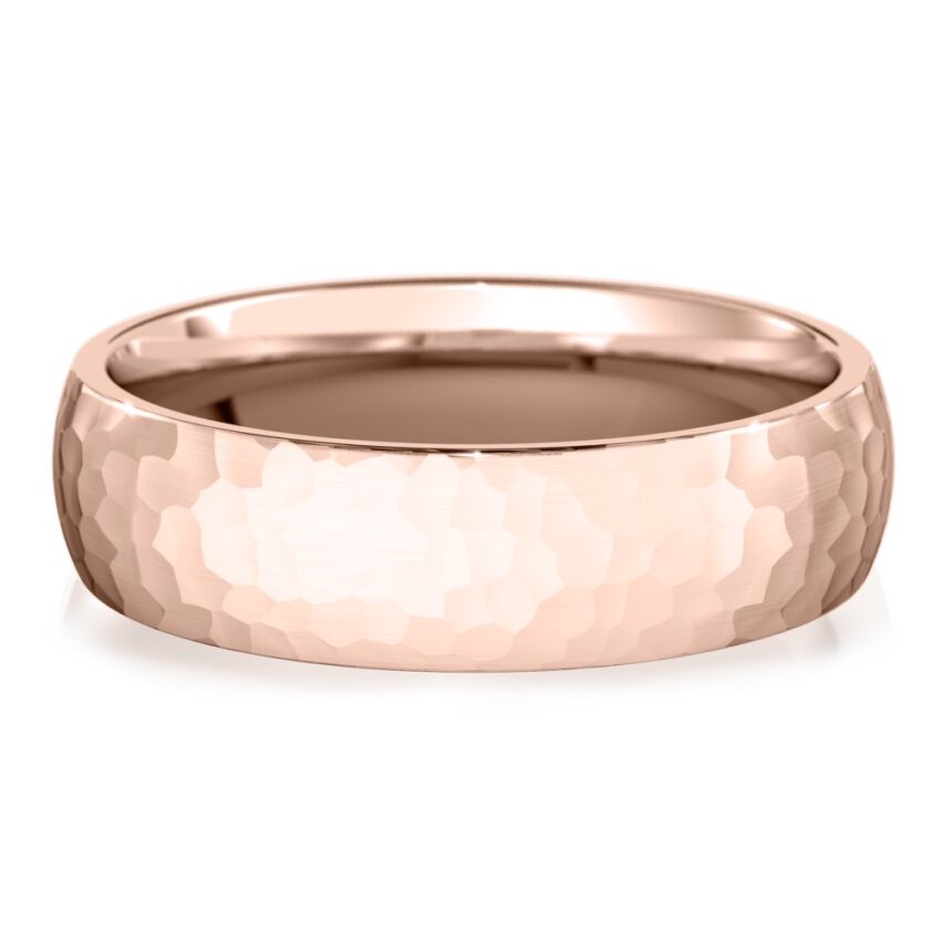 domed hammered wedding band in rose gold