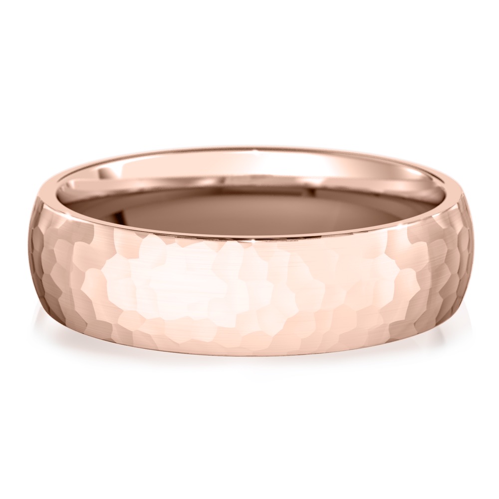 domed hammered wedding band in rose gold
