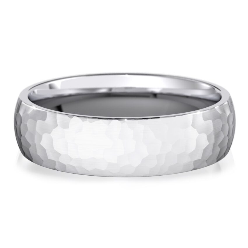 domed hammered wedding band in white gold