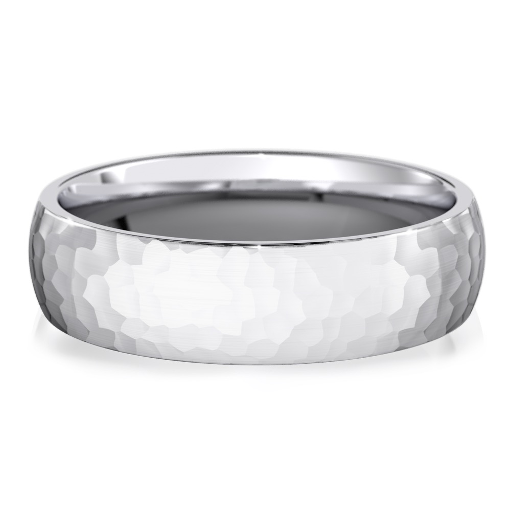 domed hammered wedding band in white gold
