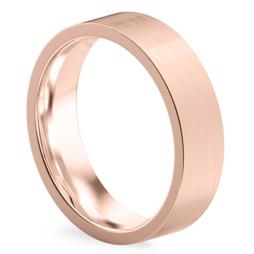 Angle view of flat matte band rose gold