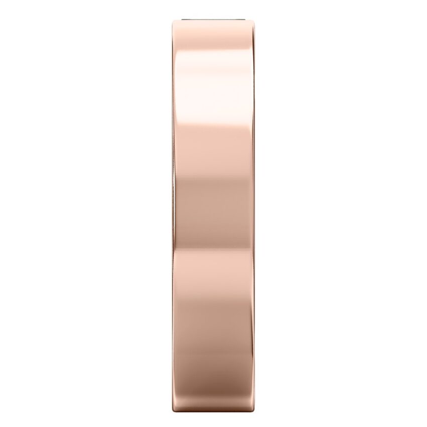 Side view of flush baguette wedding band in rose gold
