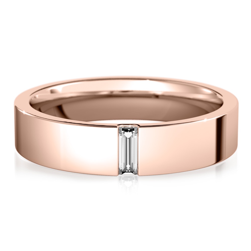 flush baguette wedding band in rose gold