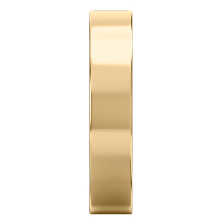 Side view of flush baguette wedding band in yellow gold