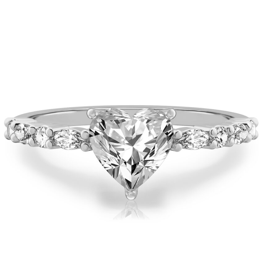 heart shape diamond marquise and round diamond ring palladium