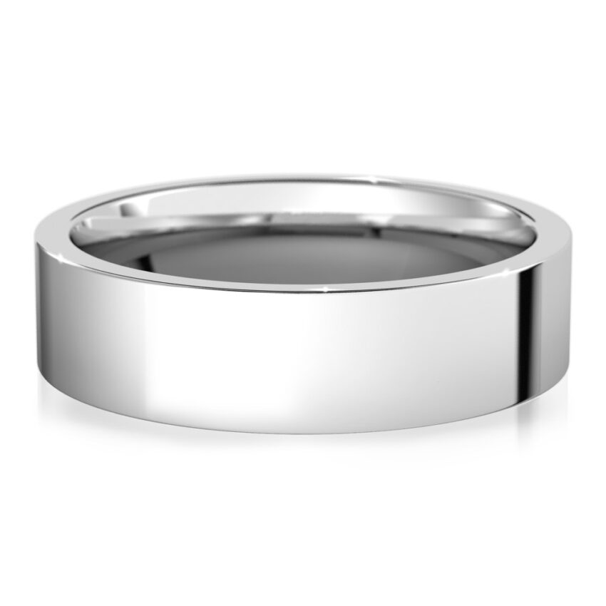 high polish flat wedding band in platinum
