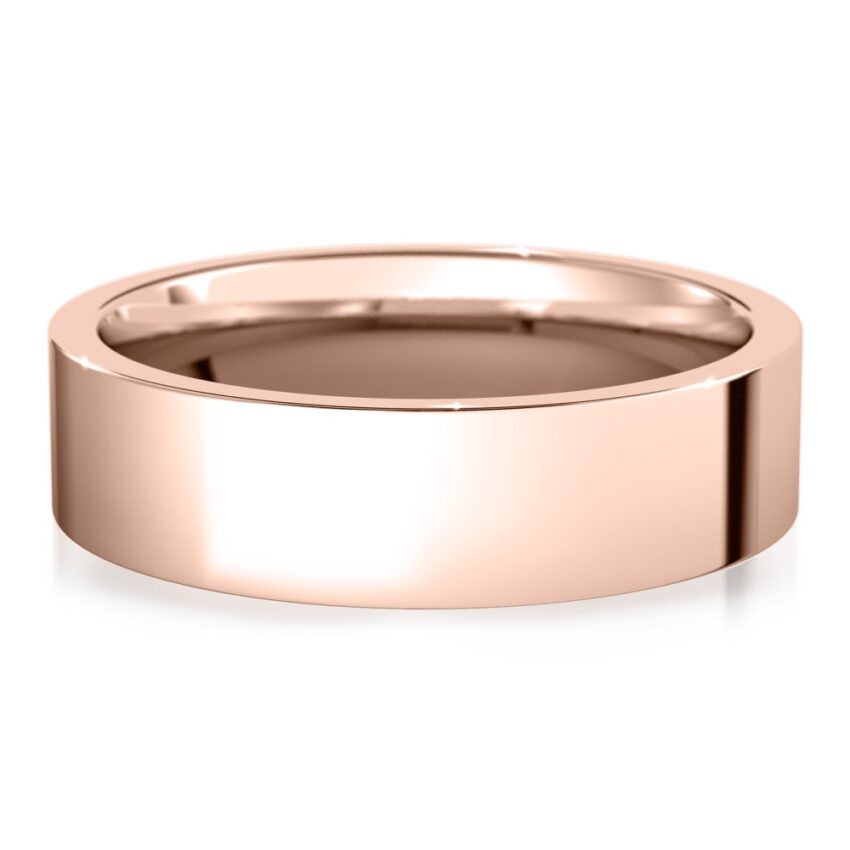 high polish flat wedding band in rose gold