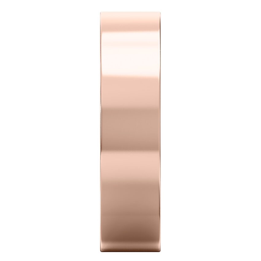 Side view of high polish flat wedding band in rose gold