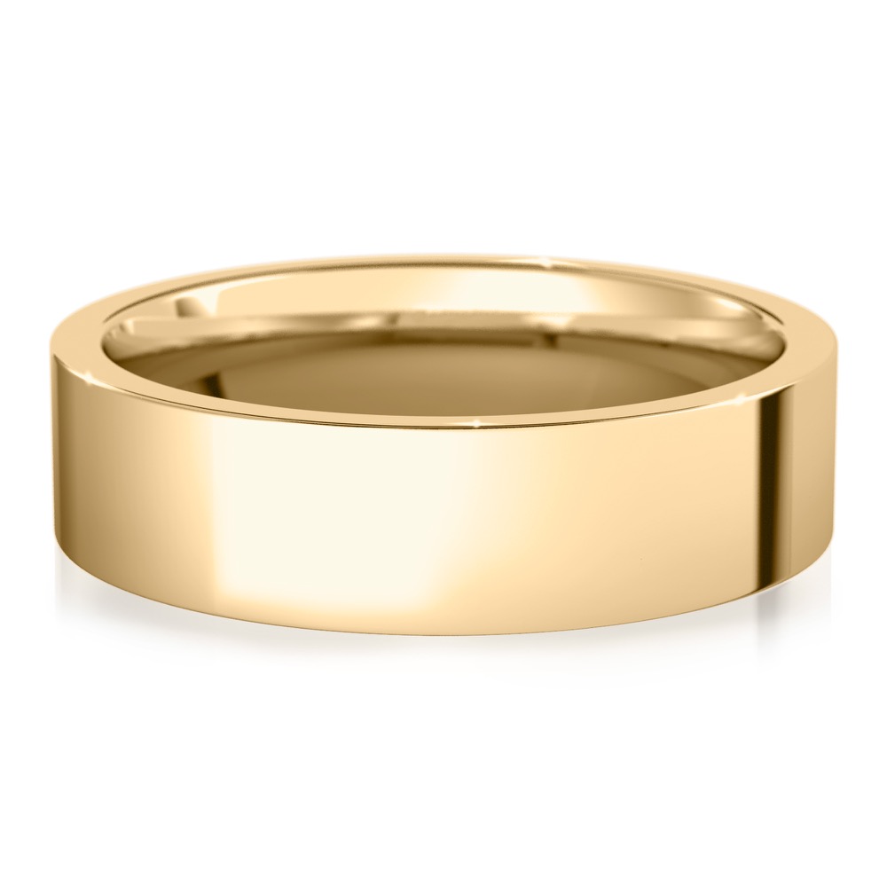 high polish flat wedding band in yellow gold