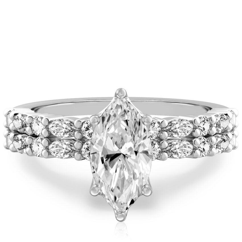 marquise cut diamond marquise and round diamond ring set palladium