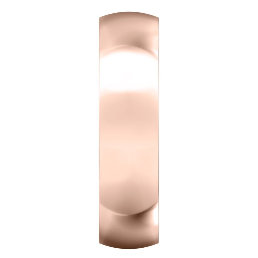 Side view of mens comfort fit wedding band in rose gold
