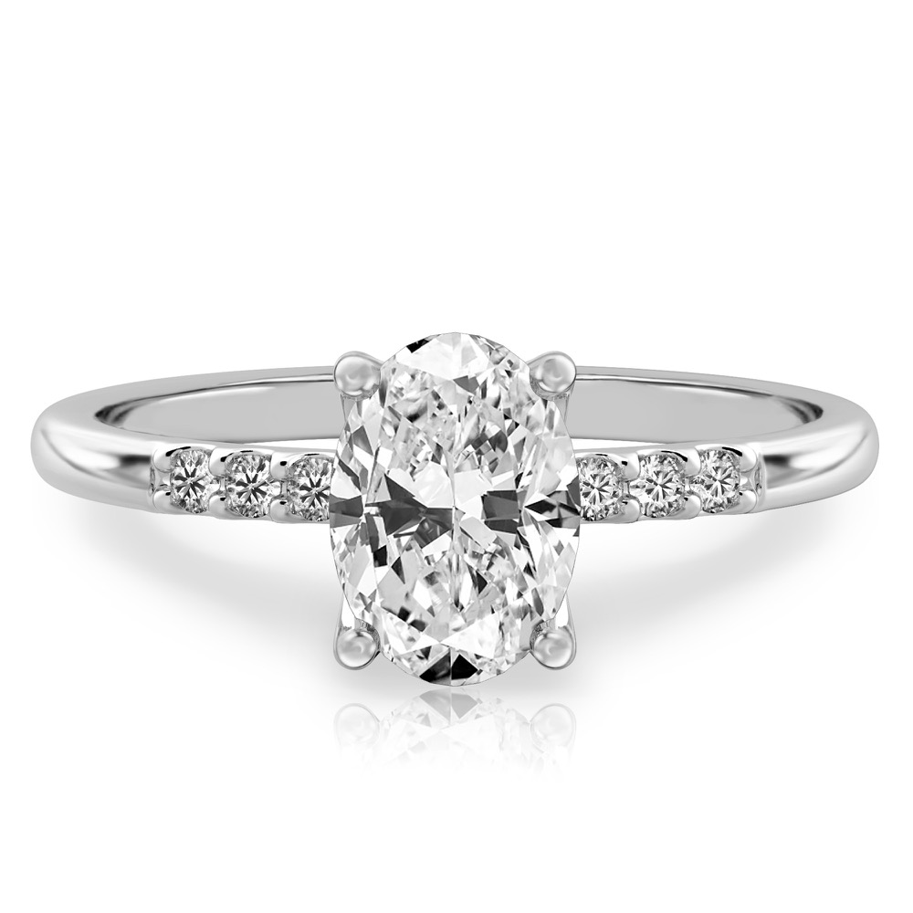 oval cut diamond minimalist pave engagement ring in palladium