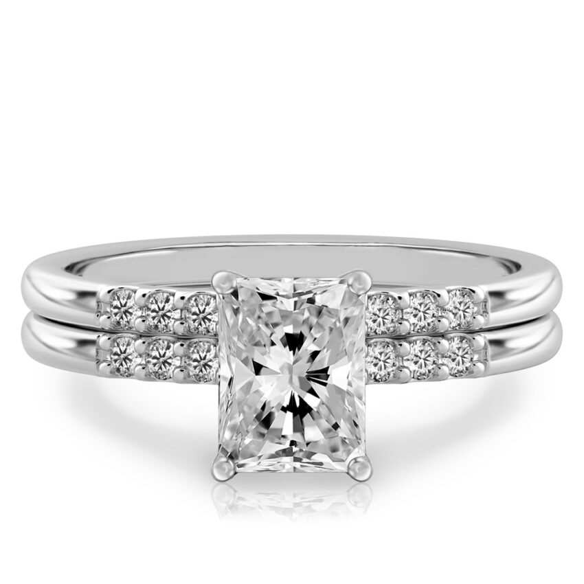 radiant cut diamond minimalist pave engagement ring set palladium