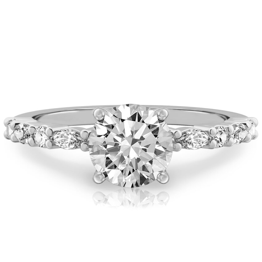 round cut diamond marquise and round diamond ring palladium
