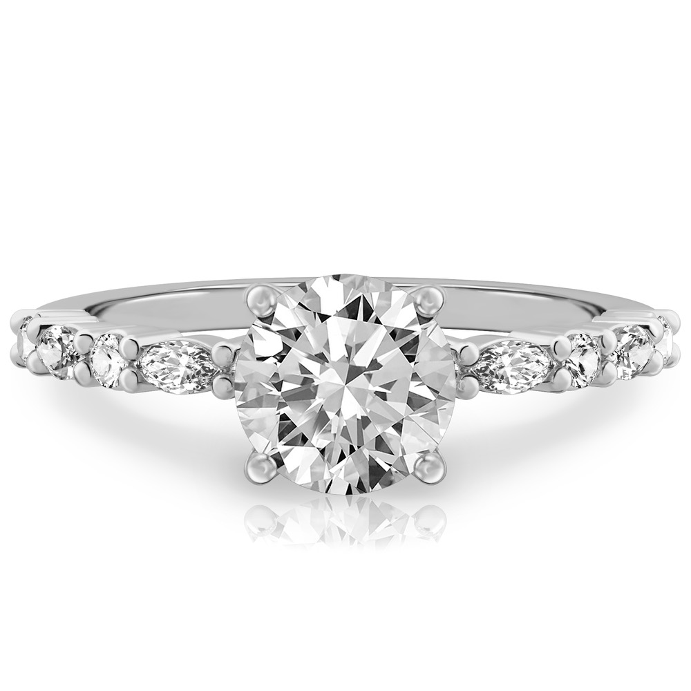 round cut diamond marquise and round diamond ring palladium