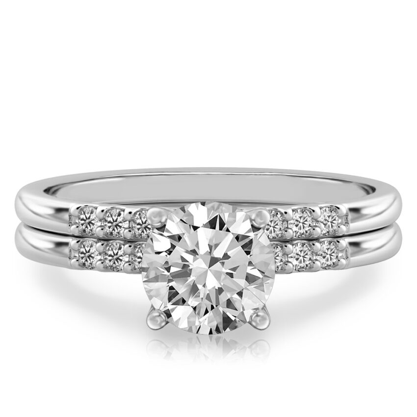 round cut diamond minimalist pave engagement ring set palladium