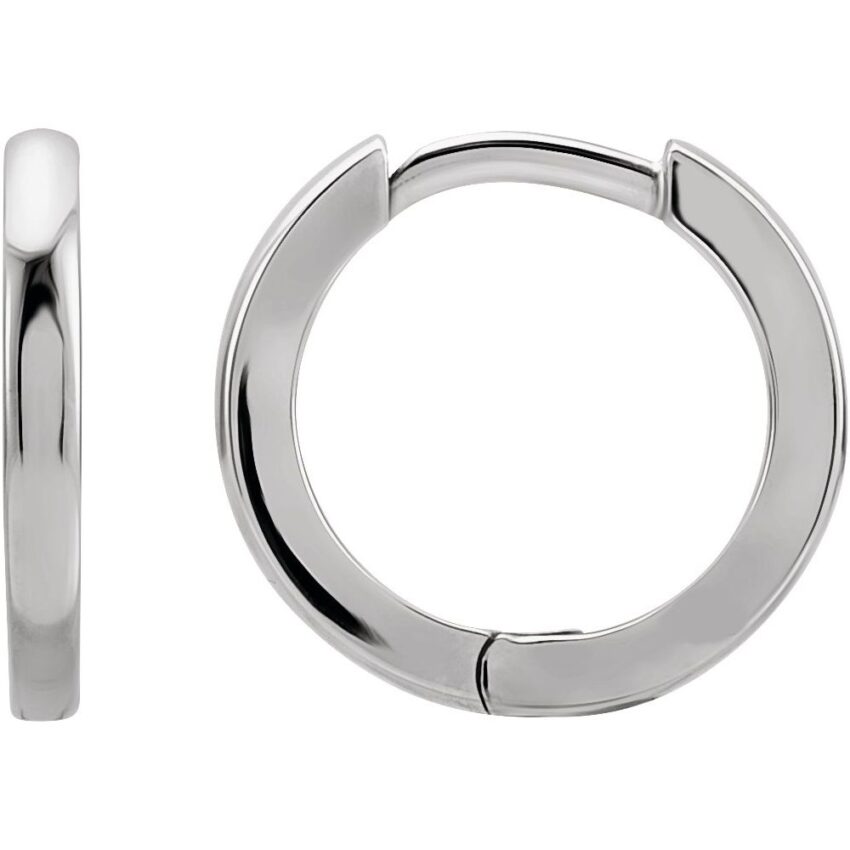 Angle view of huggie earrings platinum