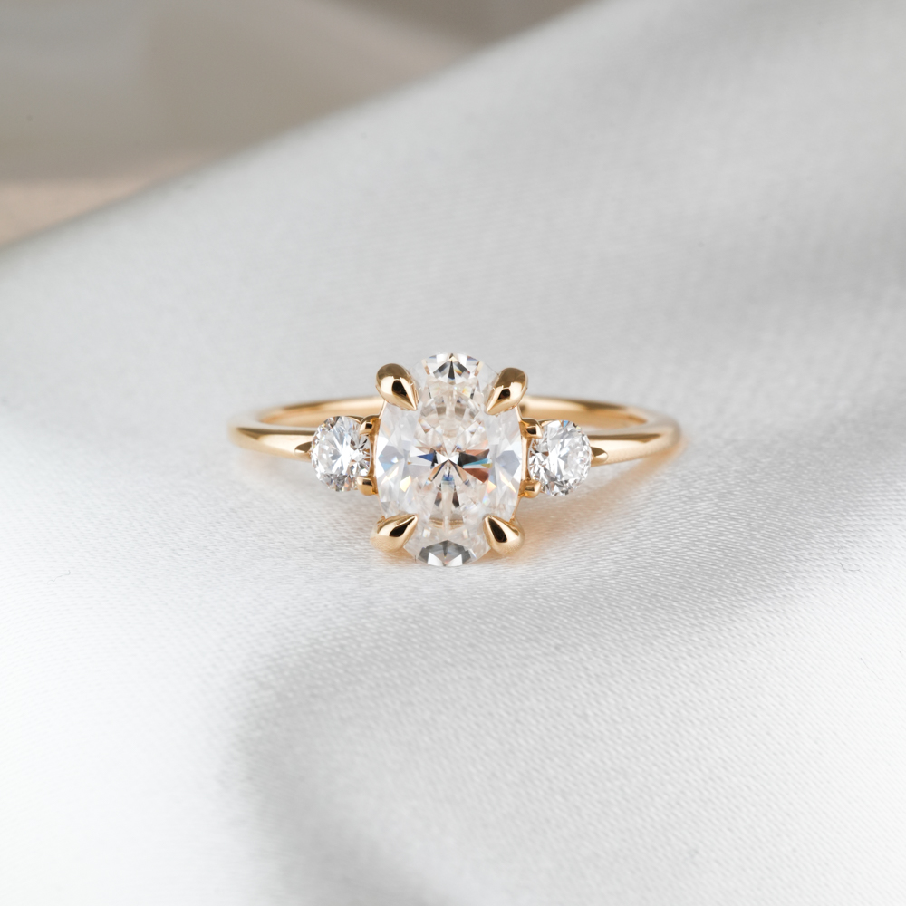1.80 carat three stone engagement ring in_yellow gold_lifestyle_front
