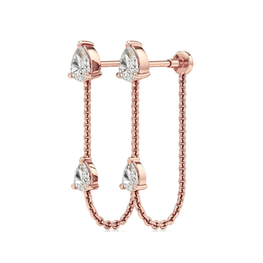 double pear lab grown diamond front back earrings rose gold angle