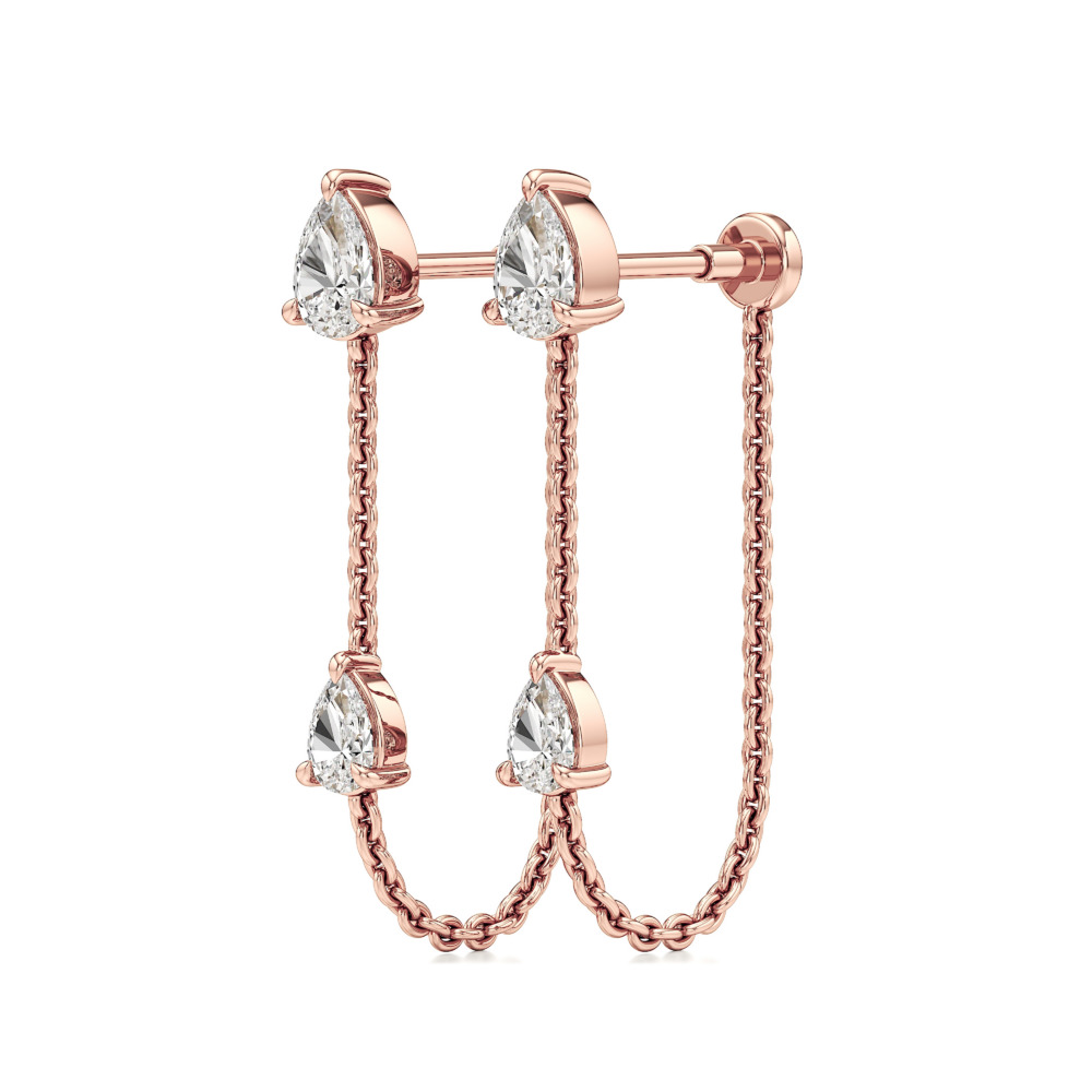 double pear lab grown diamond front back earrings rose gold angle