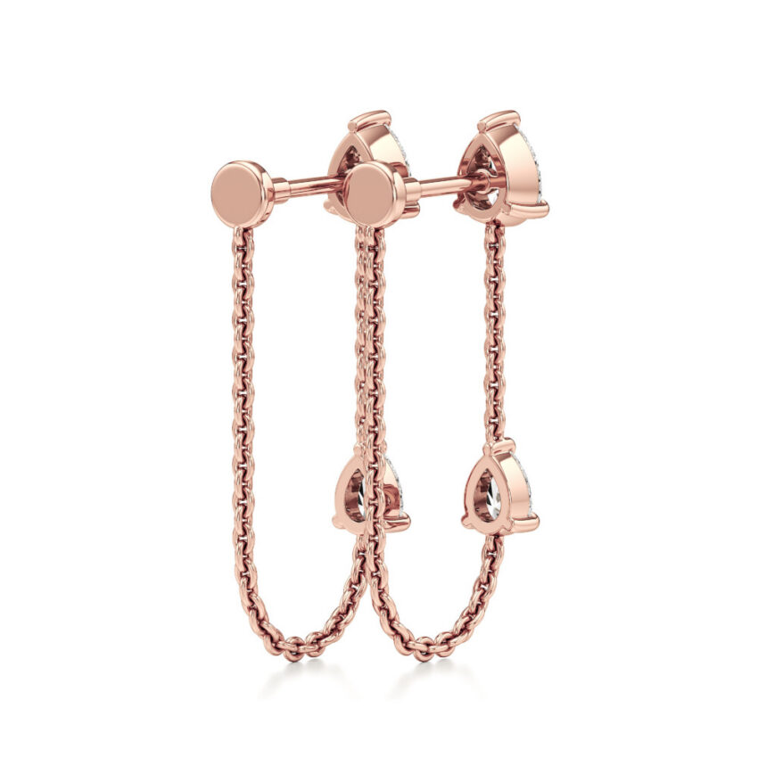 double pear lab grown diamond front back earrings rose gold back