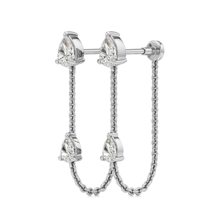 double pear lab grown diamond front back earrings white gold angle