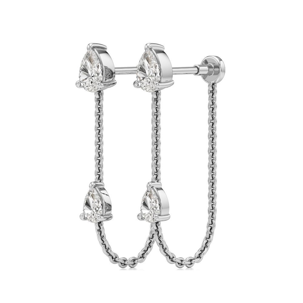 double pear lab grown diamond front back earrings white gold angle