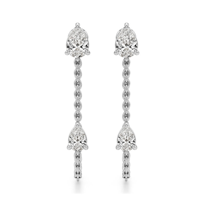 double pear lab grown diamond front back earrings white gold front