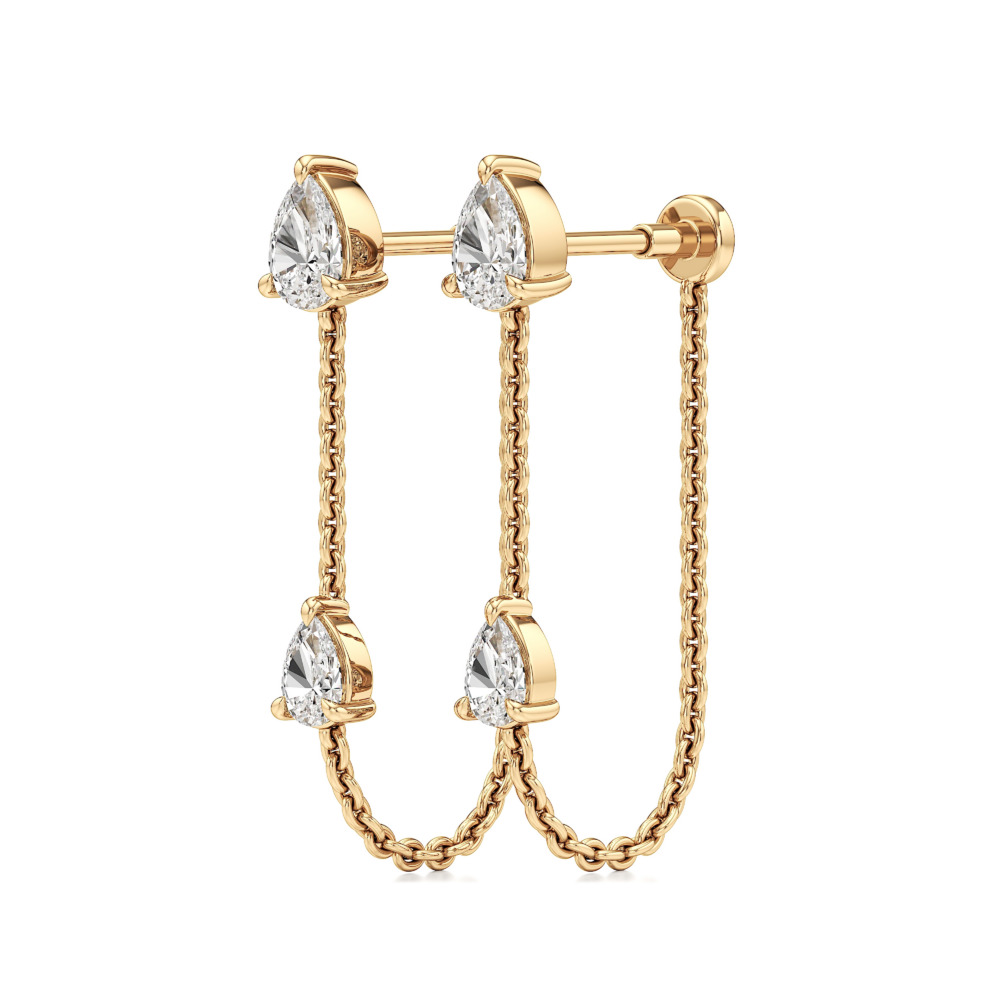 double pear lab grown diamond front back earrings yellow gold angle