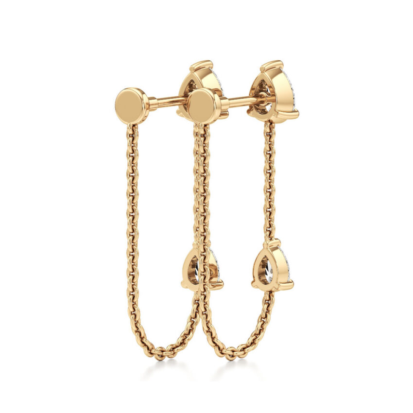 double pear lab grown diamond front back earrings yellow gold back