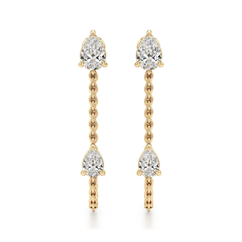 double pear lab grown diamond front back earrings yellow gold front