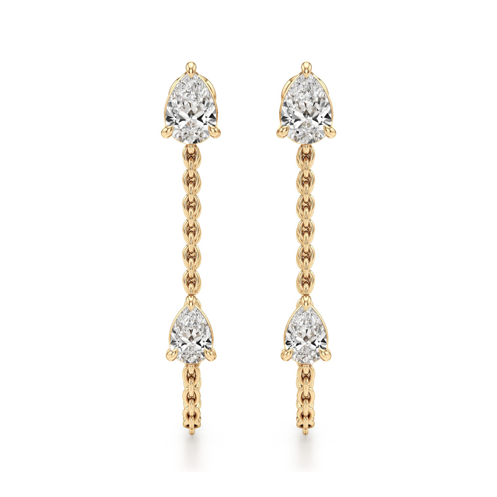 double pear lab grown diamond front back earrings yellow gold front double pear lab grown diamond front back earrings yellow gold front