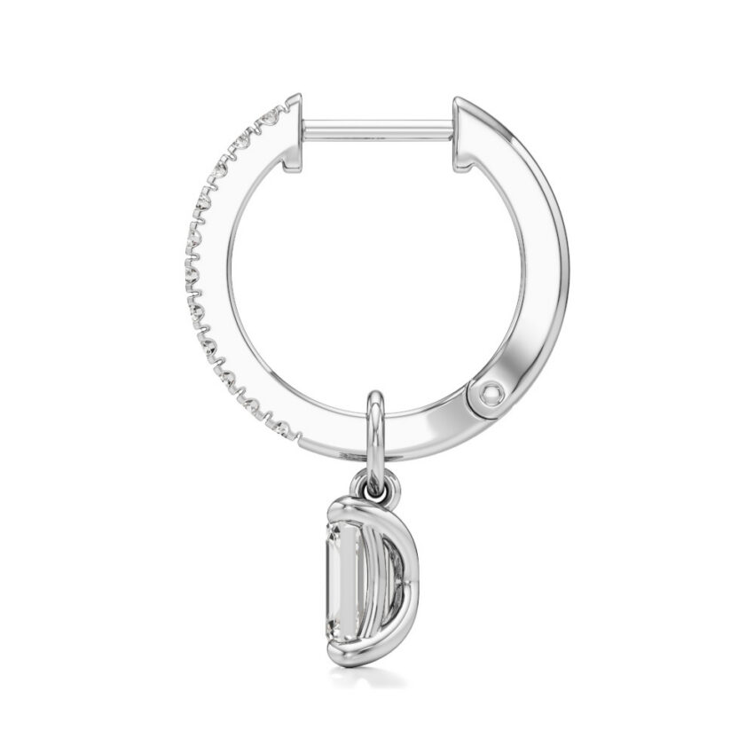emerald cut lab grown diamond charm hoops platinum side