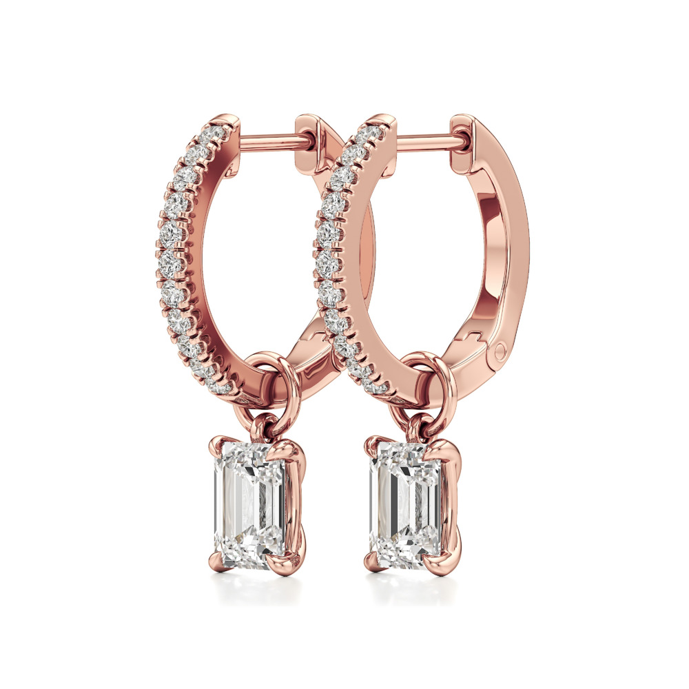 emerald cut lab grown diamond charm hoops rose gold angle