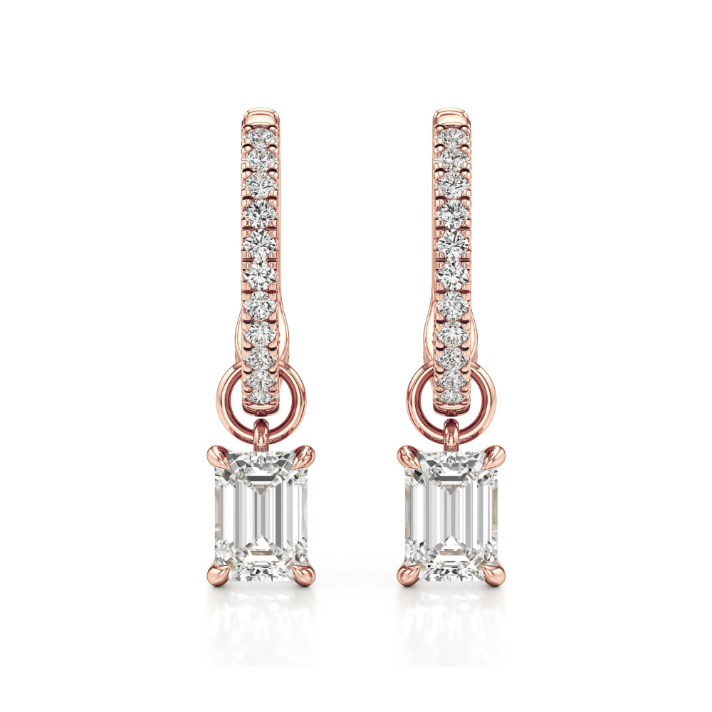 emerald cut lab grown diamond charm hoops rose gold front emerald cut lab grown diamond charm hoops rose gold front