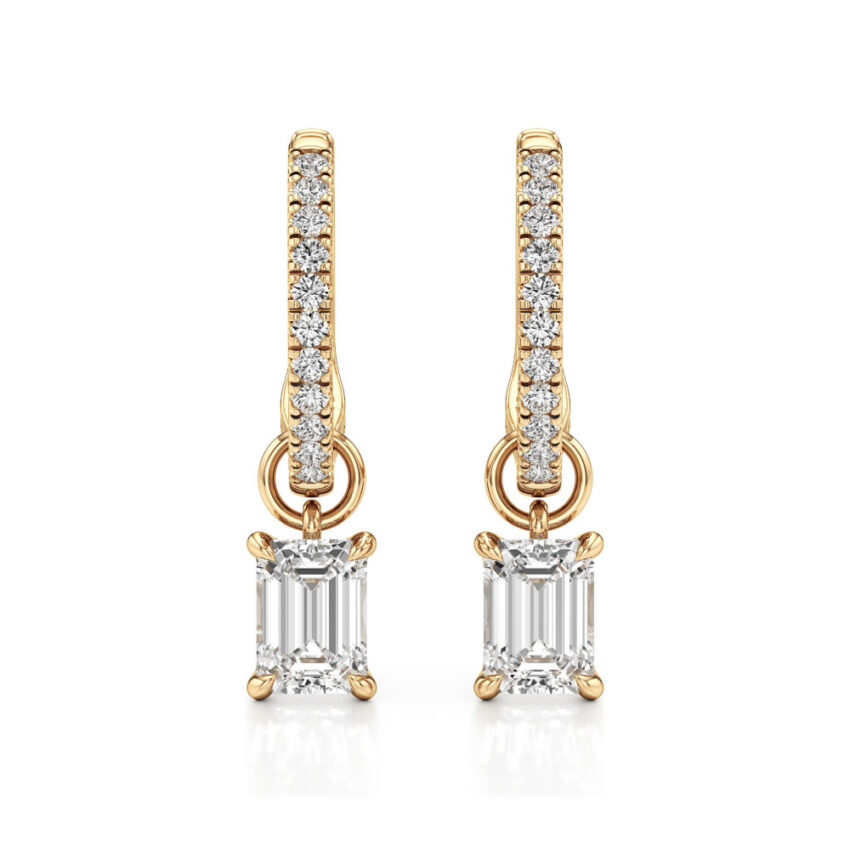 emerald cut lab grown diamond charm hoops yellow gold front