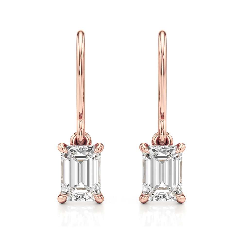 emerald cut lab grown diamond drop earrings rose gold front emerald cut lab grown diamond drop earrings rose gold front
