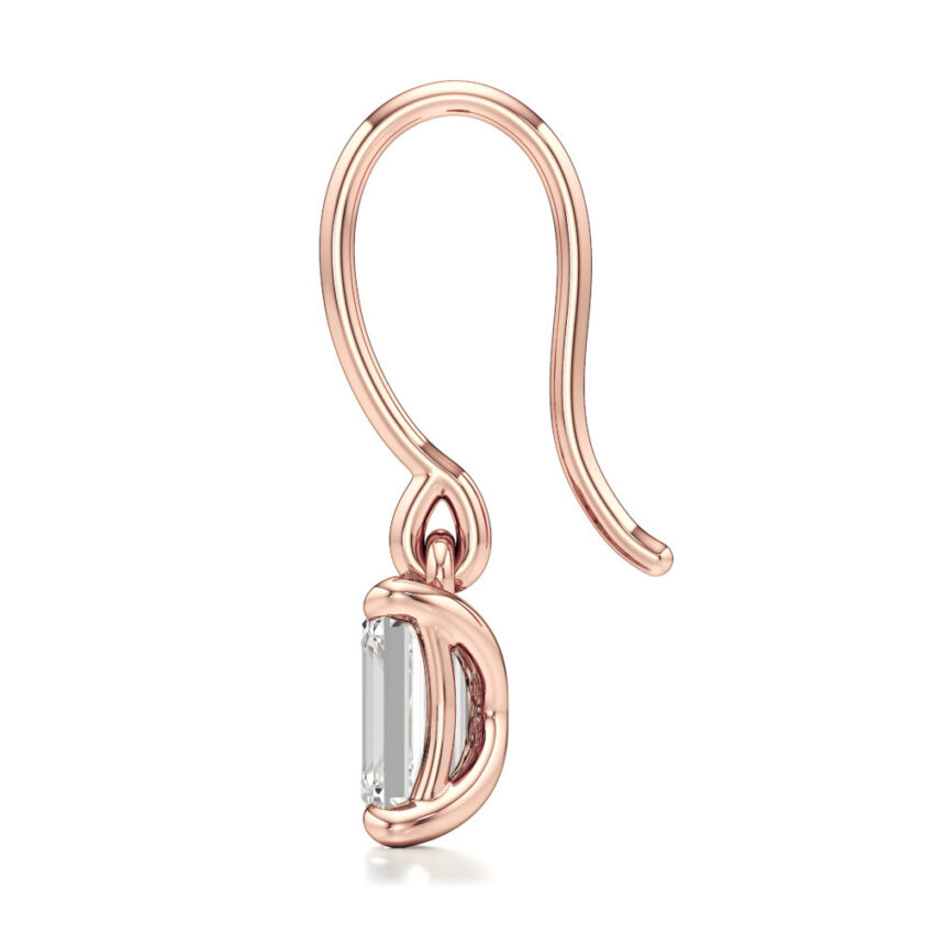 emerald cut lab grown diamond drop earrings rose gold side