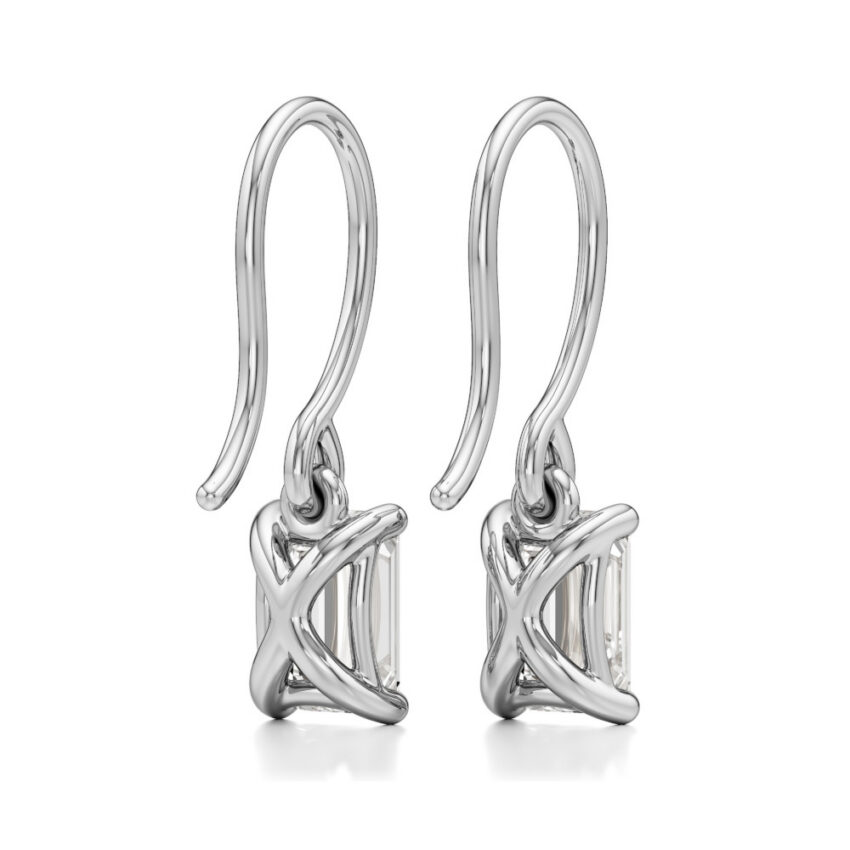 emerald cut lab grown diamond drop earrings white gold back