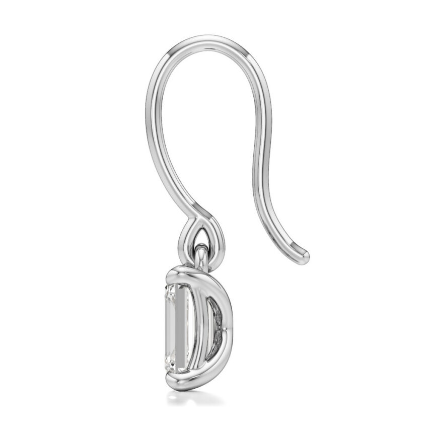 emerald cut lab grown diamond drop earrings white gold side