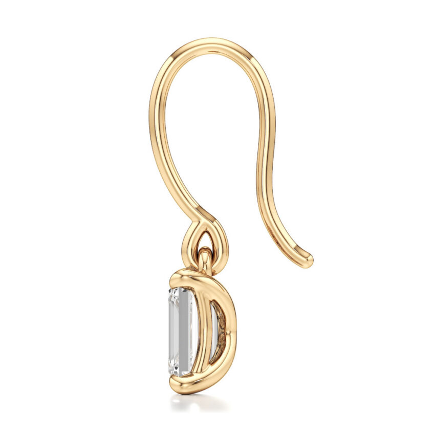 emerald cut lab grown diamond drop earrings yellow gold side