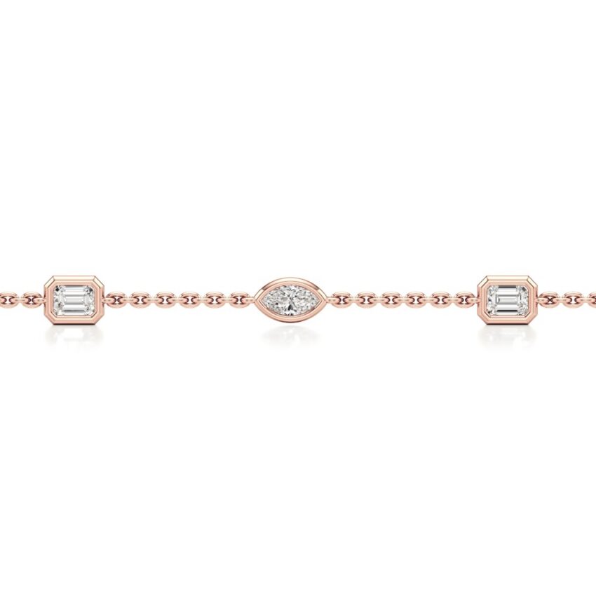 fancy cut lab grown diamond station bracelet rose gold back