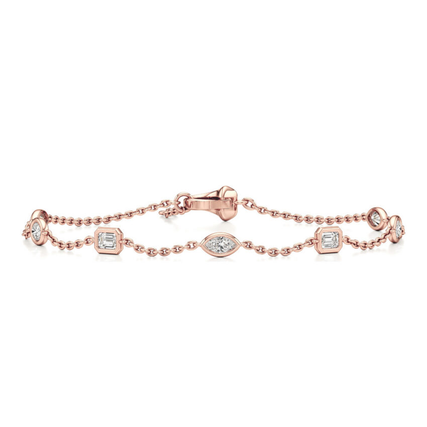 fancy cut lab grown diamond station bracelet rose gold front