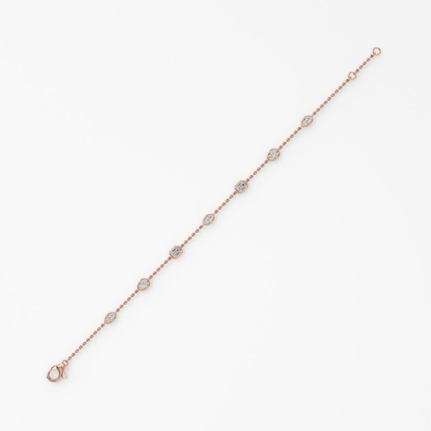 fancy cut lab grown diamond station bracelet rose gold side