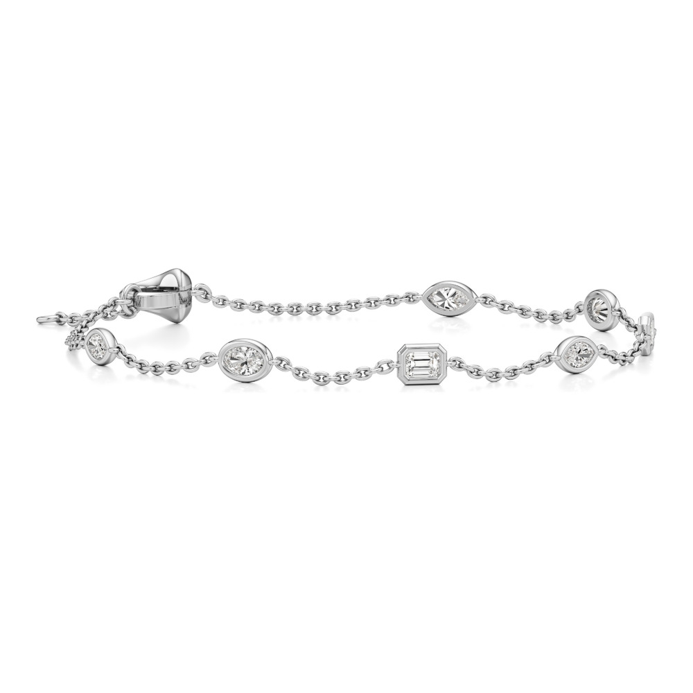fancy cut lab grown diamond station bracelet white gold angle