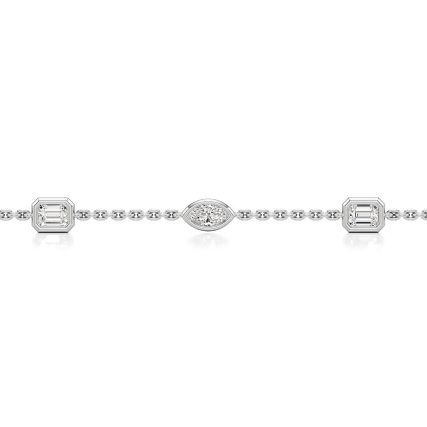 fancy cut lab grown diamond station bracelet white gold back