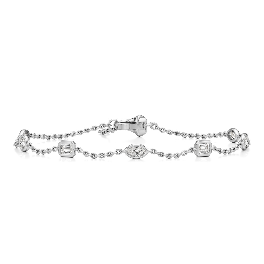 fancy cut lab grown diamond station bracelet white gold front fancy cut lab grown diamond station bracelet white gold front