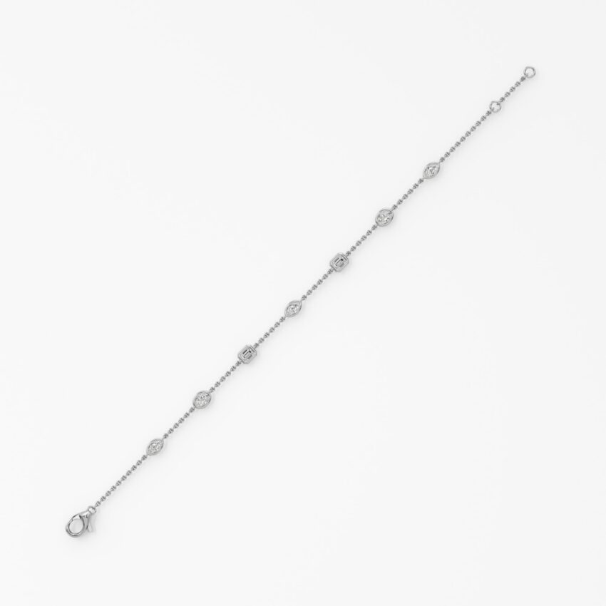 fancy cut lab grown diamond station bracelet white gold side