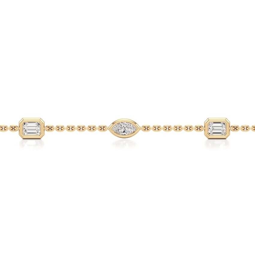fancy cut lab grown diamond station bracelet yellow gold back