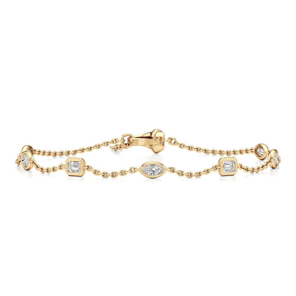 fancy cut lab grown diamond station bracelet yellow gold front fancy cut lab grown diamond station bracelet yellow gold front